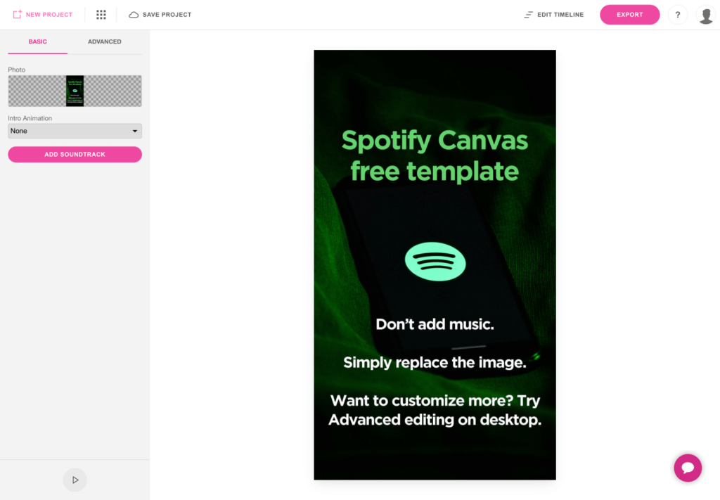 Spotify Canvas template in Beatflyer